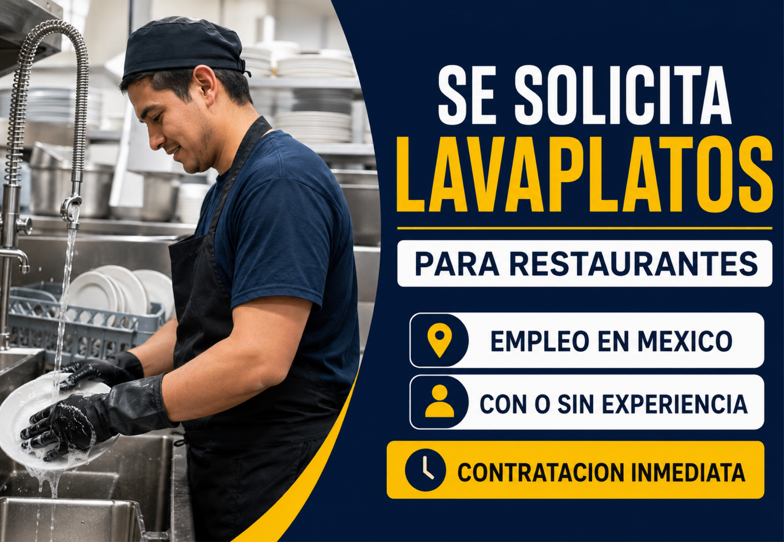 Solicitan lavavajillas para restaurantes en México: Contratación inmediata y beneficios legales